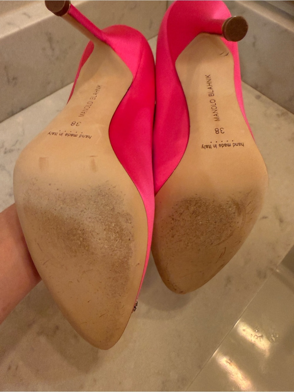 Manolo Blahnik Pink Satin Hangisi Blue Crystal-Embellished Pump - Picture 6 of 10